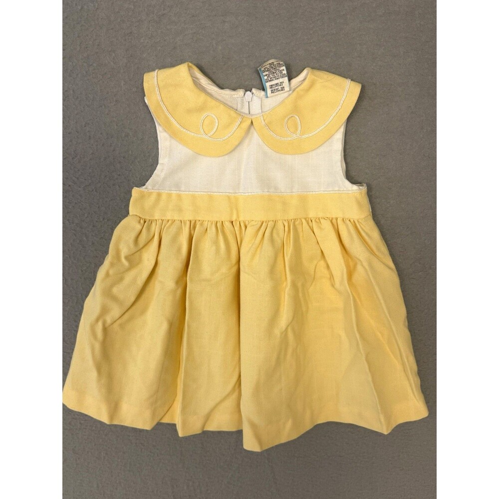VTG Baby Togs Yellow White Embroidered Peter Pan Collar Dress 18 Months RN 16954